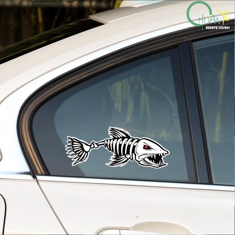 Three Ratels Digital Skeleton Fish Vinyl Car Sticker Decals For Car Boat Fishing Graphics Bone Fighting Angry Fish Sticker