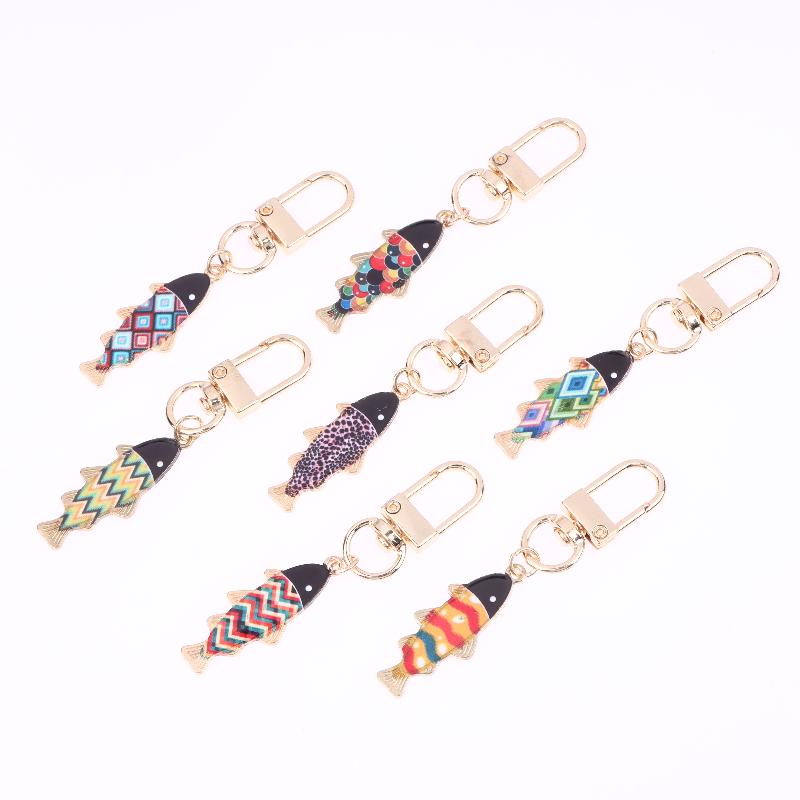9Pcs Cartoon Fish Keychain Set Cute Alloy Metal Animal Key Rings With Lobster Clasp Multi-Functional Bag Charm Decor Ideal Gift