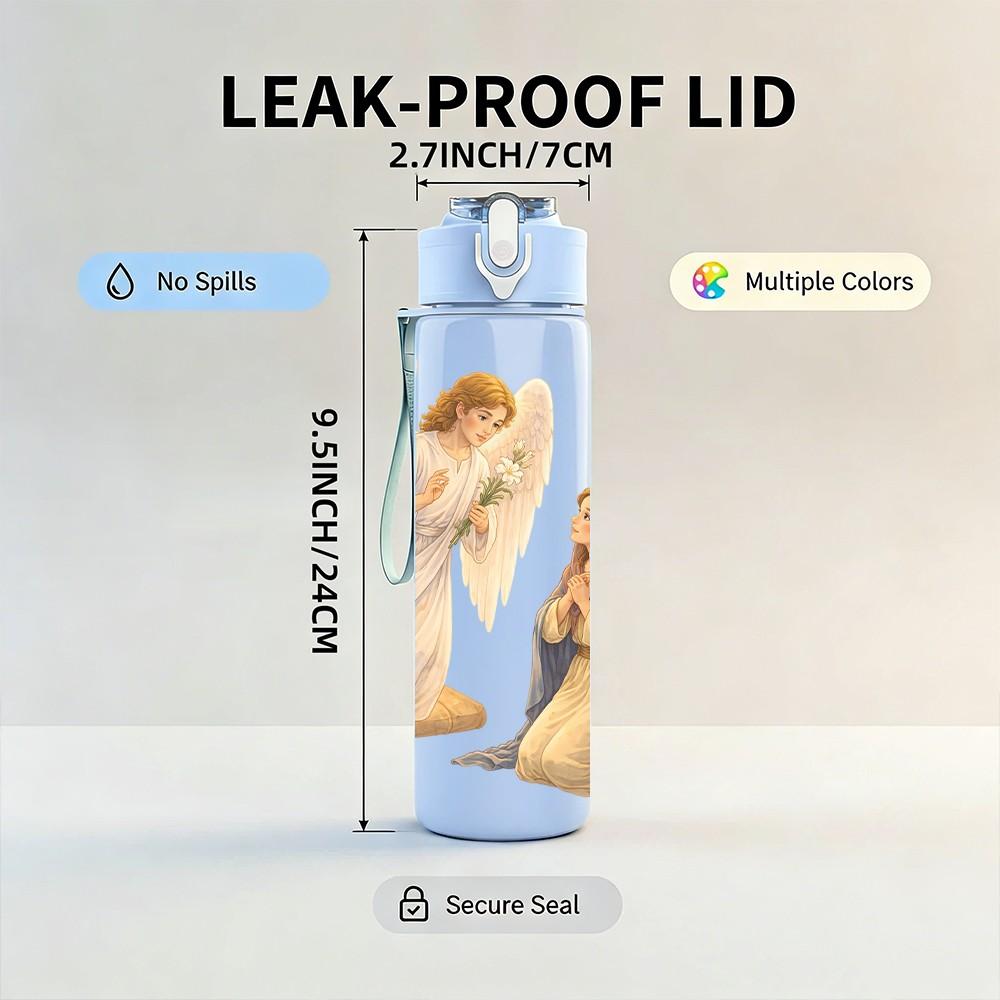 1PC Two Angels Praying Religious Print 750ml Color Plastic Sports Water Bottle Leakproof Flip Straw Lid Suitable for Sports Office Home Use