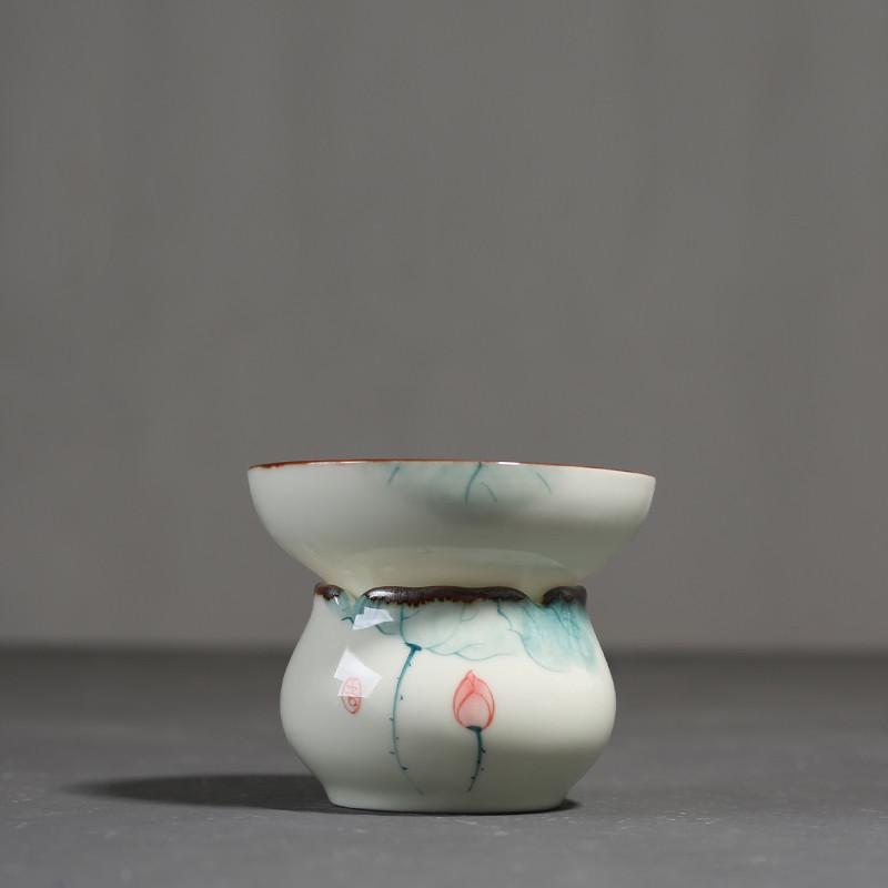 Китайская керамическая чашка для чая, ситечко для заваривания чая, ручная роспись, узор «Лотос», чашка для чая, разделение чая и воды, бытовой фарфоровый чайный сервиз