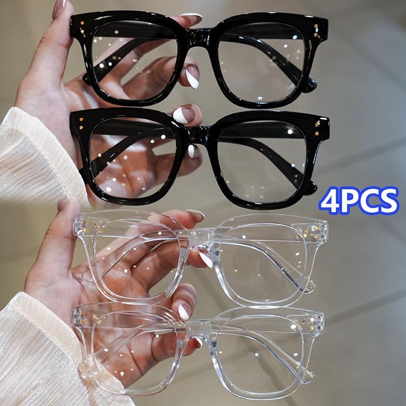 

4pcs Vintage Square Reading Glasses Unisex PC Frame & Lenses Stylish Aesthetic Vintage Square Glasses | Durable Eyewear