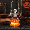 Window Display Accessory Swing Skeleton with Lighted Pumpkin, Light-up Ornament, Halloween Figurine Hanging Statue for Indoor Front Porch Decor Creepy