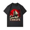 Men's 100% Cotton Crew Neck Short Sleeve T-Shirt, Retro Japanese Wave Sailboat Red Sun Bonsai Camapa Print Casual Comfortable Tee for Daily Wear