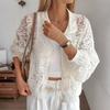 French Retro Perspective Lace Splicing Jacket European and American Foreign Trade Lapel Hollow Sunscreen Cardigan Lantern Long Sleeve Outer