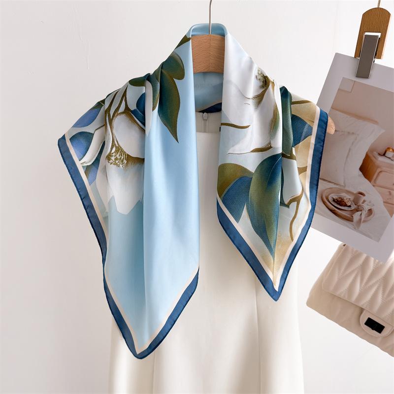 National Style Ink And Wash Lotus Print Silk Scarf Square Scarf High-End Shawl Versatile Neck Small Square Scarf Headscarf