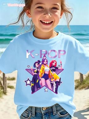 Kpop T-Shirt Casual Anime Character Print Short Sleeve Anime Clothes Soft Comfortable Kids Tee