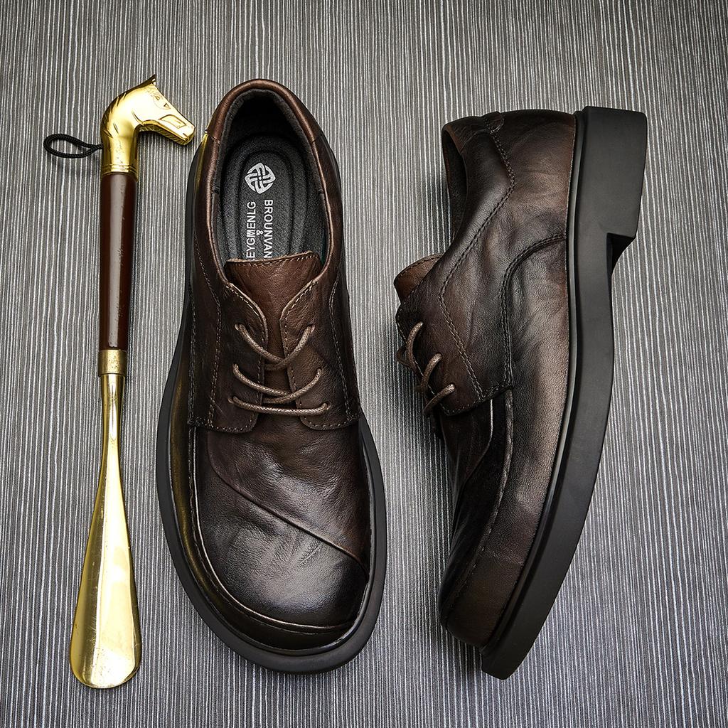 Casual Small Leather Shoes Men'S Genuine Leather Business One-Pedal Men'S Shoes Green Round Head Casual Fashion Shoes