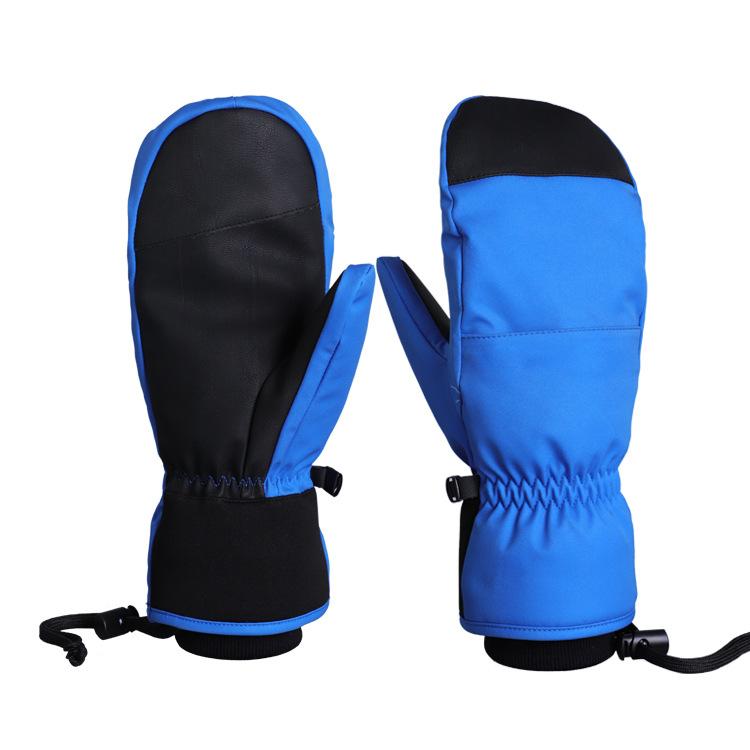 Custom Logo Outdoor Winter Waterproof Thermal Ski Mittens with Hand Grips Polyester Lightweight Full Finger for Snowboarding M синий