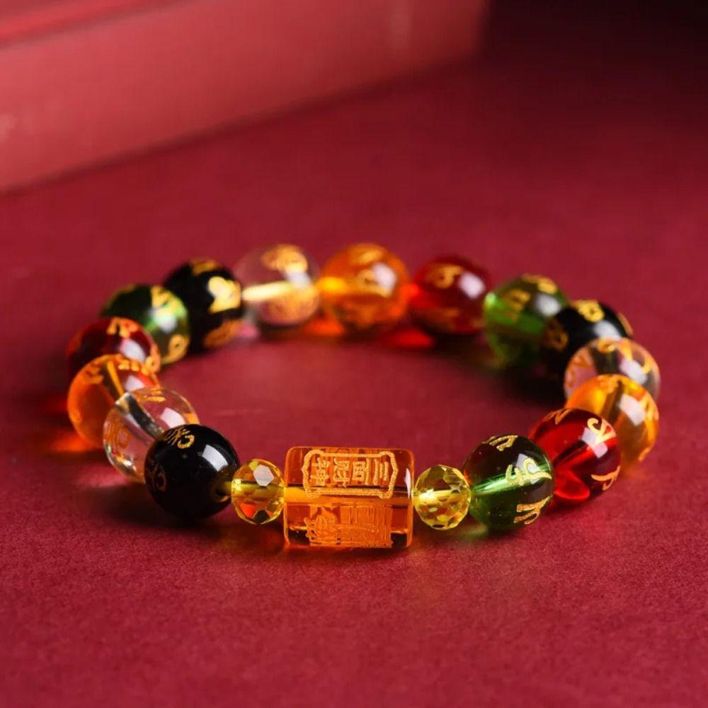 Buddhism Luck Wealth Bracelet Colorful God of Wealth Beaded Bracelet Feng Shui Bracelet  Women
