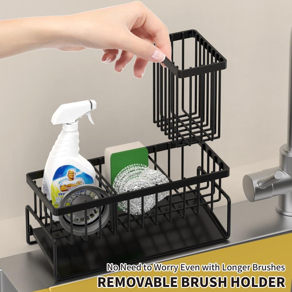 Layered Kitchen Storage Rack Carbon Steel Countertop Organizer Sturdy Sponge Holder  Bathroom