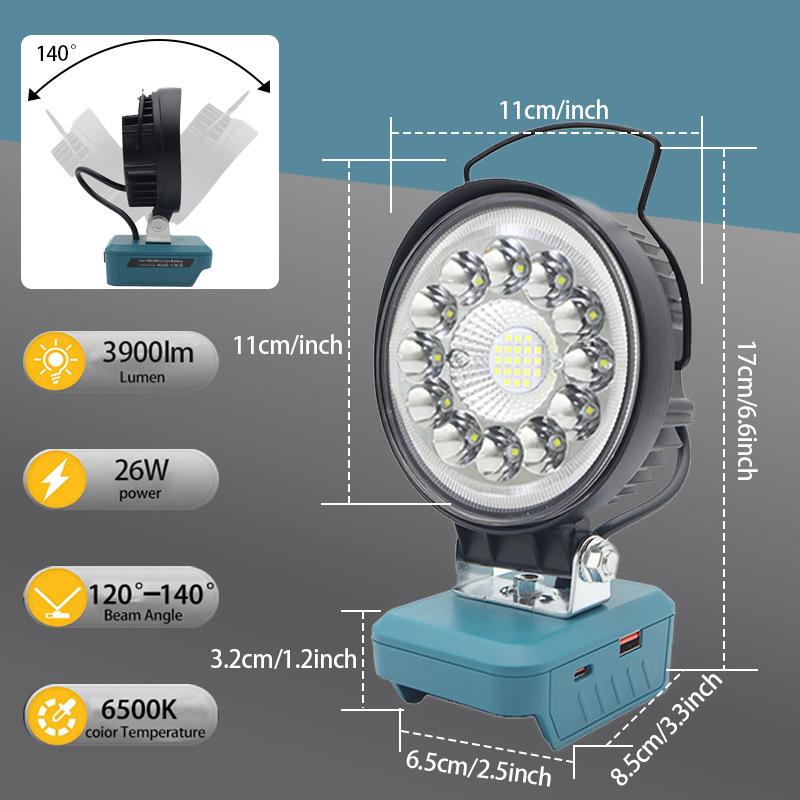 1Pcs Spotlights Camping Lamp 18V Lithium Battery Case Bl1830 Led Working Lights Flashlight Torch For Bl1860 Li-Ion Cell Pack
