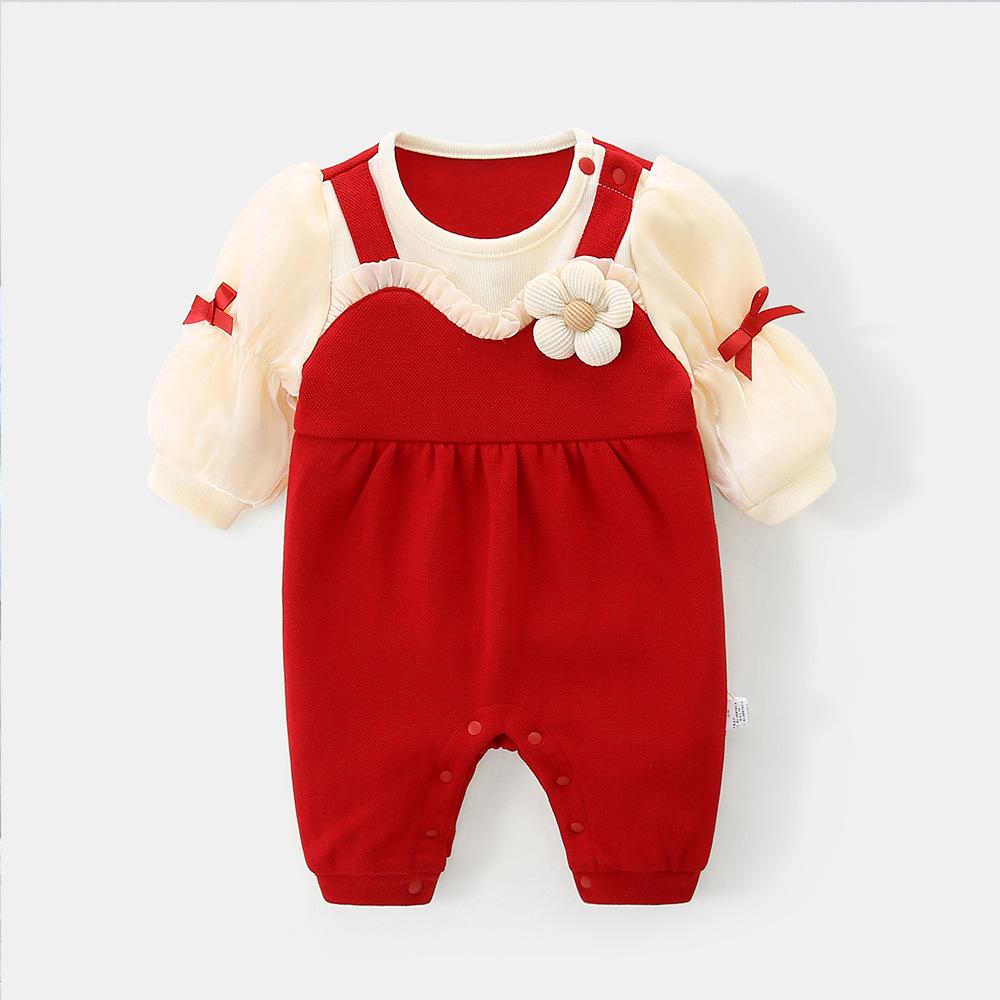 

Осенний ромпер для девочки - Костюм гарем с длинным рукавом для новорожденных (От 100 дней до 1 года) Tag 66 вино красного