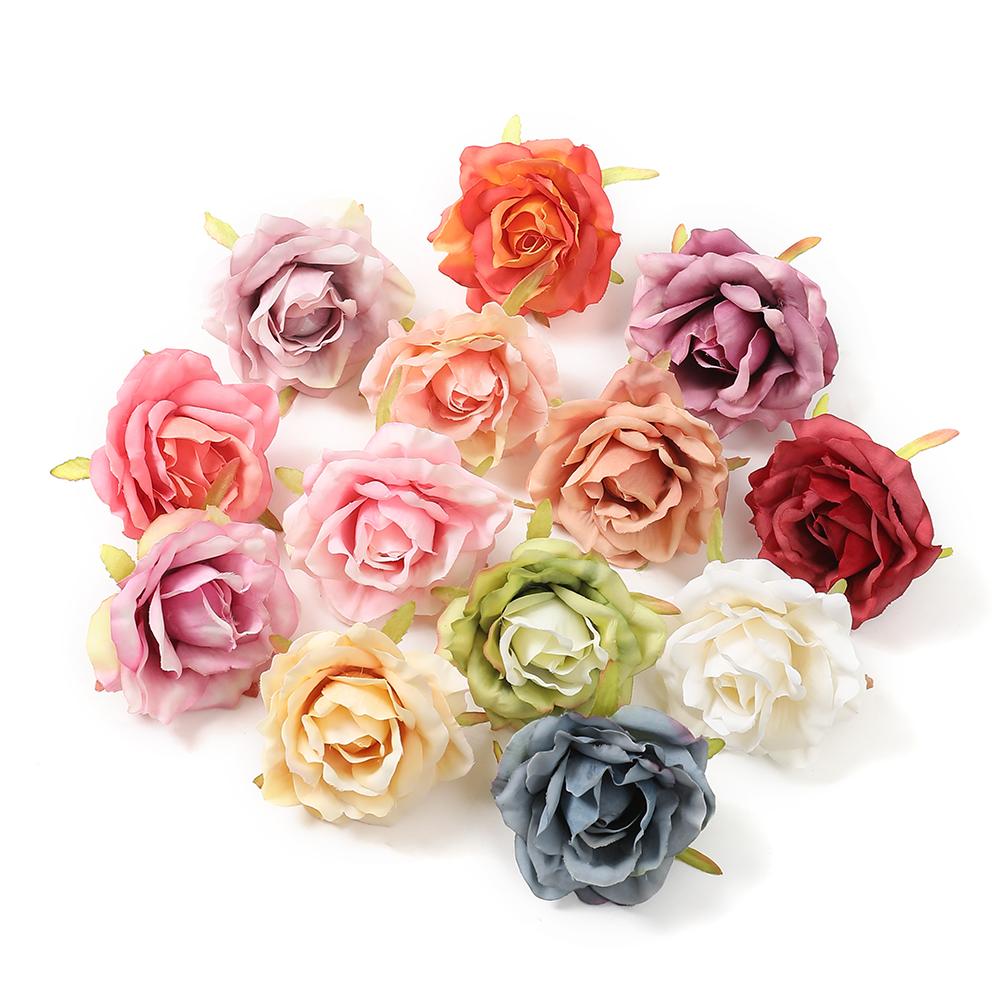 3/5Pcs Rose Artificial Flowers Heads 7cm Fake Flowers for Marriage Wedding Decorations Home Decor DIY Craft Garland Accessories