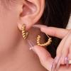Qiong Yao French-Style C-Shaped Cable Knit Hoop Earrings - Versatile European and American INS Style Ear Jewelry for Women.