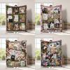 Vintage Pet Cat Digital-printed Polyester Bedroom Velvet Flannel Soft Sofa Cover Blanket Fleece Soft Cover Blankets for Beds