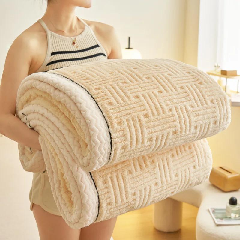 Furry Plush Warm Winter Blanket A Grade Carved Velvet Coral Fleece Flannel Soft Thick Bedspread For Bed Sofa Single Double Size