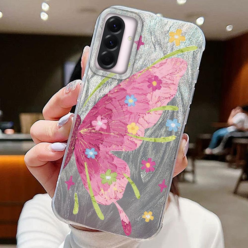 Metal Butterfly Printed Color Plants Phone Case For Samsung A56 A16 A26 A36 A25 A55 A15 A14 S25 S24 Silicone Couple Back Cover