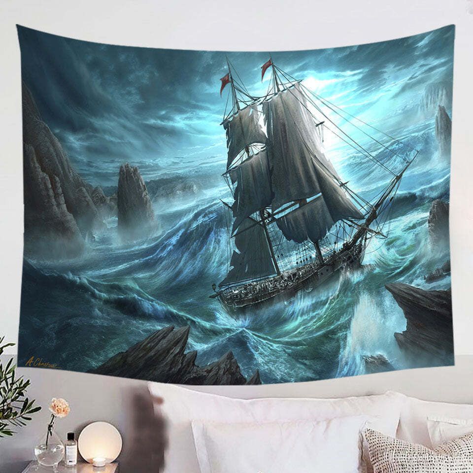 Tapestry Sailing ship in 75x100 чёрный