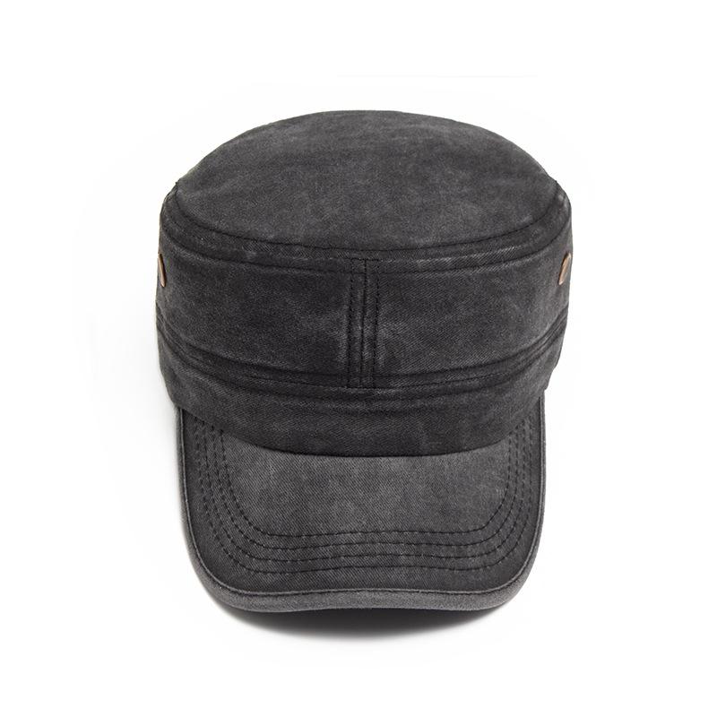 Men's Vintage Washed Cotton Flat Top Hat Sunshade Duckbill Cap for Outdoor and Military Use