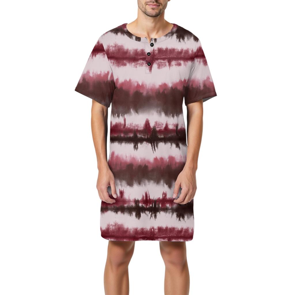 Ανδρικές πιτζάμες μόδας από βαμβάκι με κοντό μανίκι και γιακά με κουμπιά, μακριά, χαλαρά ρούχα για το σπίτι