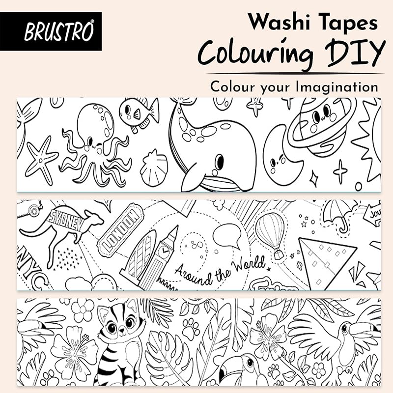 

Brustro Washi Masking Tapes Diy Colouring Tapes, 50 Mm X 5 Mtrs (Set Of 3) Colouring DIY