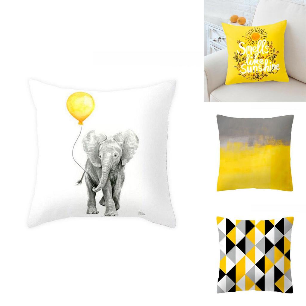 Classic Yellow Geometric Pillow Case Crafted From Luxurious Peach Skin Cashmere