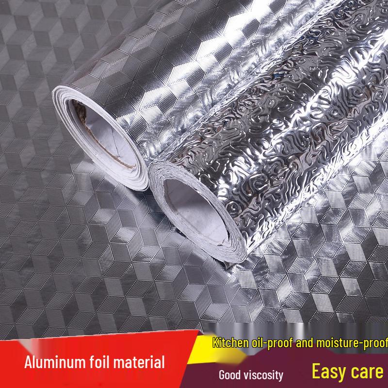 Self-Adhesive Waterproof Kitchen Foil: Moisture-Proof, Oil-Proof, Heat-Resistant, Thickened Aluminum Sticker for Cabinets and Stoves
