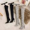 Fashion Sexy/Club Long Thigh High Women Boots Genuine Leather Pointed Buckle Belt Thin High Heel Over-the-knee Jumpsuit Boot Shoe