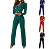 Damen Jumpsuit V-Ausschnitt Hohe Taille Polyester Lange Hose Sexy Büro Einteiler für