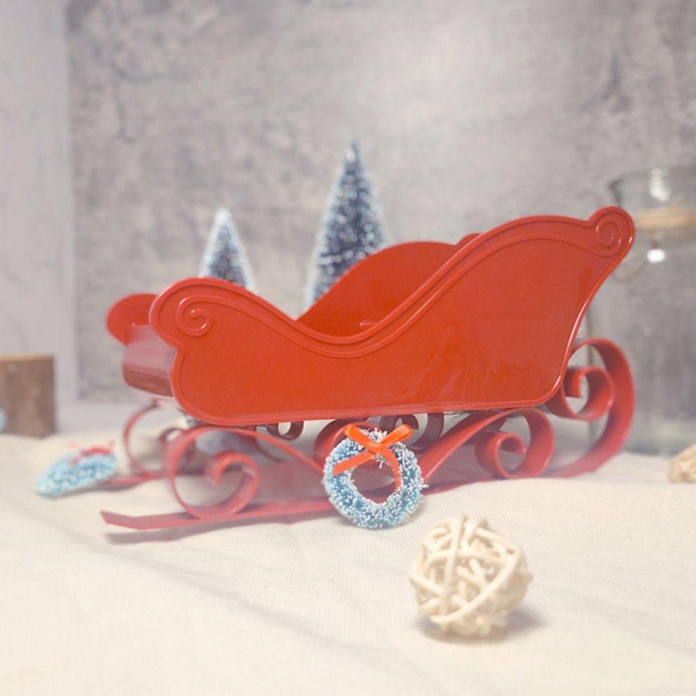 4pcs/set Removable Xmas Santa Sleigh Statue Decorative Christmas Scooter Ornament  Fairy Garden