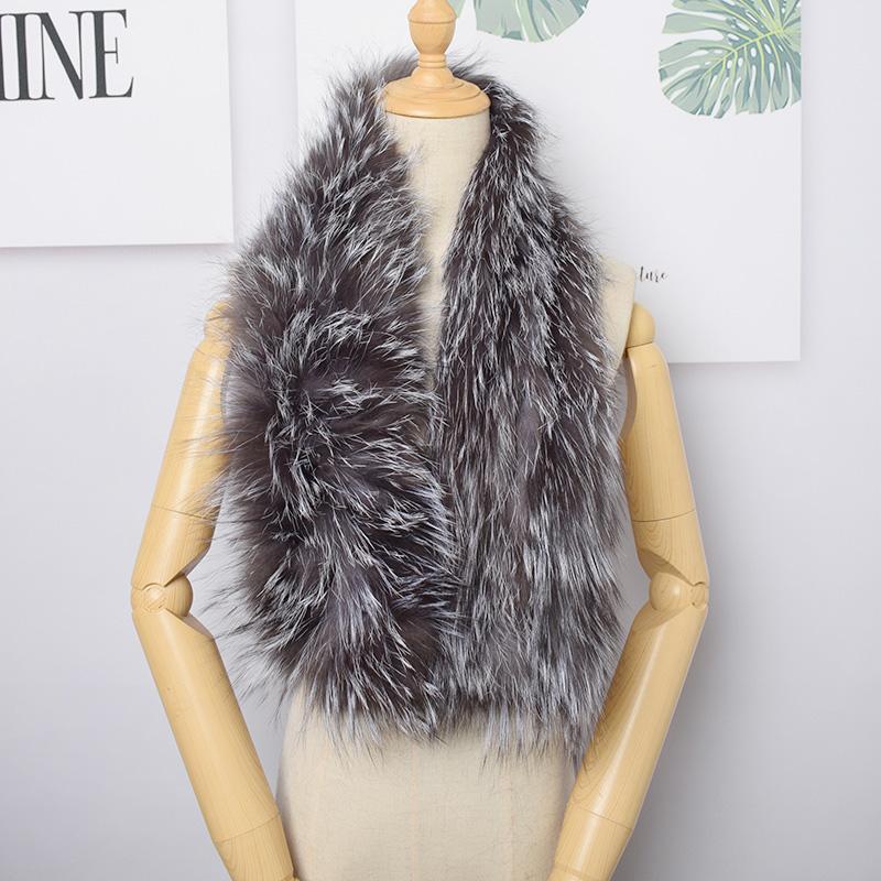 MWFur Fashion Winter Fluffy Fox Fur Scarves Hand Knitted Fox Fur Neck Collar Knit Fox Fur Scarf for Women