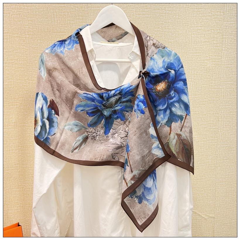 

Morning Glory! Mulberry Silk Small Long Silk Scarf Thin With Shirt Silk Double Crepe Streamer Summer Sun Protection 140CM