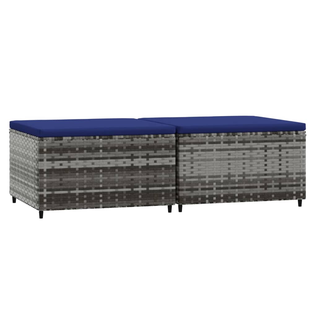 Garden Footstool with Cushions 2 pcs Grey Poly Rattan