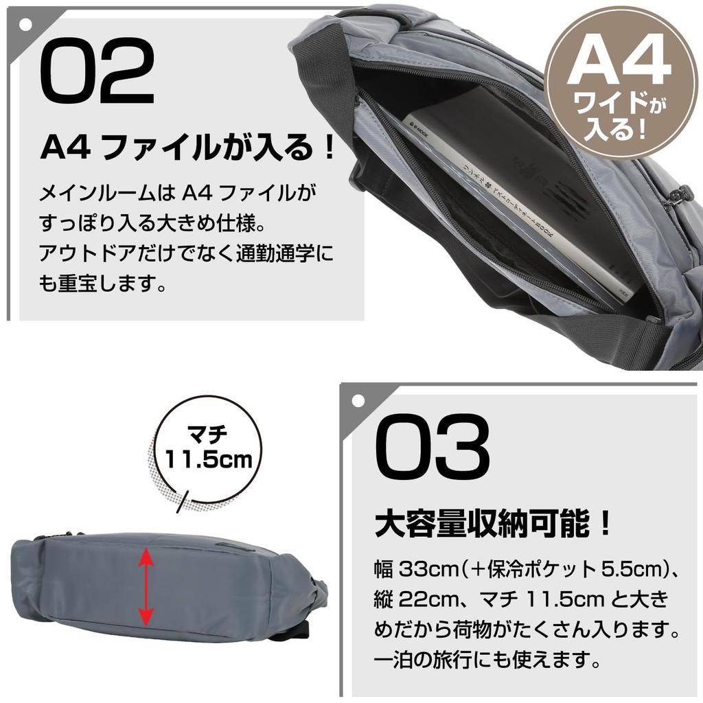 BB Field Shoulder Bag for Men and with Cooler 2419 Women, Lightweight, Water-Repellent, Pocket, (Khaki)