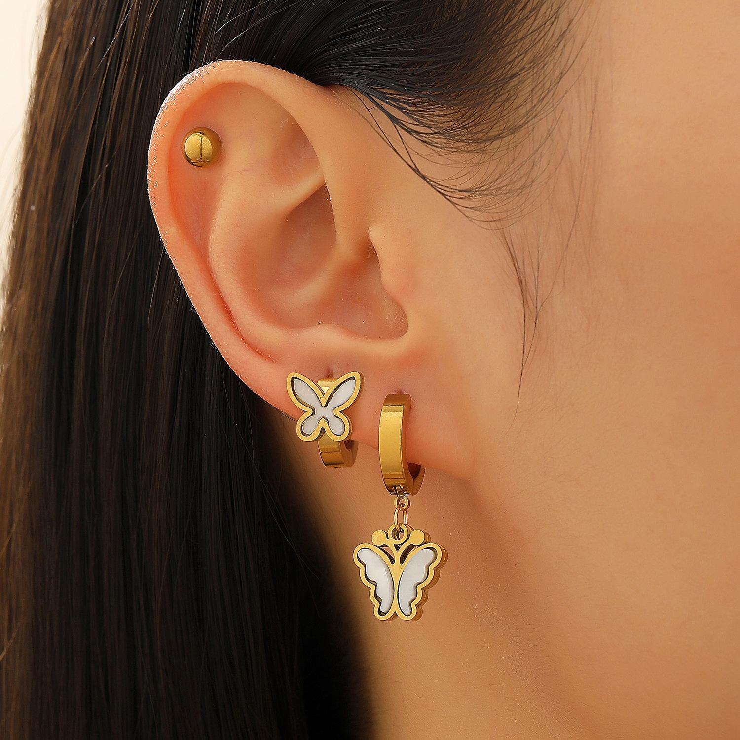 

Minimalist Fashion Geometric Circle Titanium Steel Exquisite Butterfly Earrings For Women 1 pcs