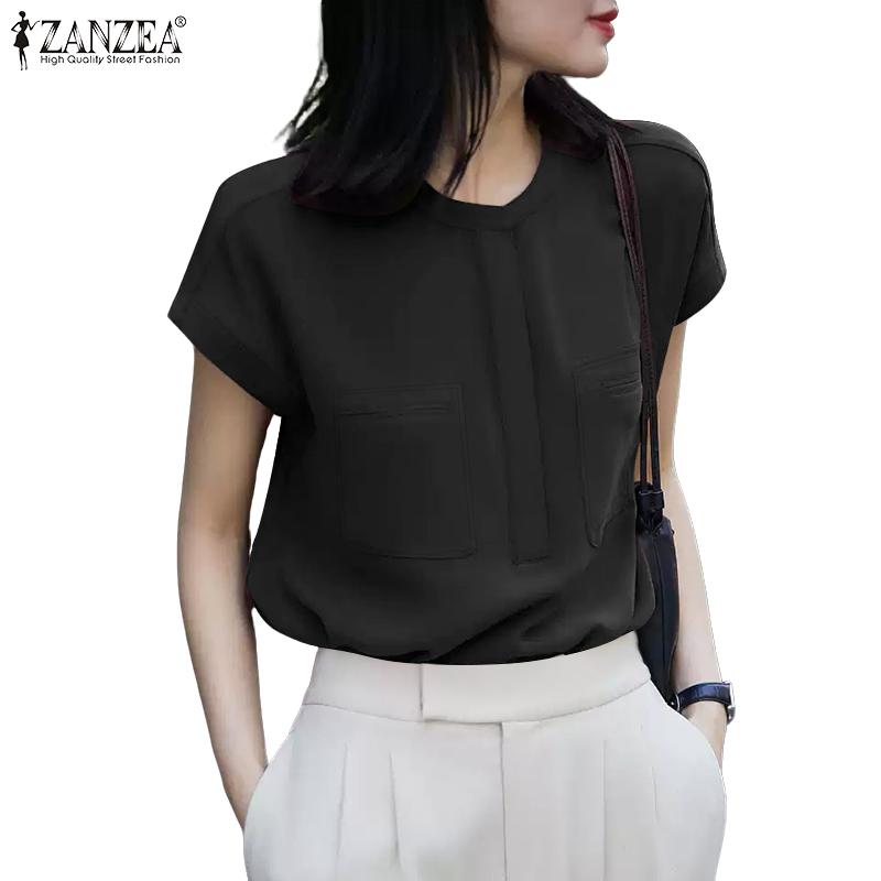 ZANZEA Women Summer Round Neck Loose Casual Short Sleeve Blouse