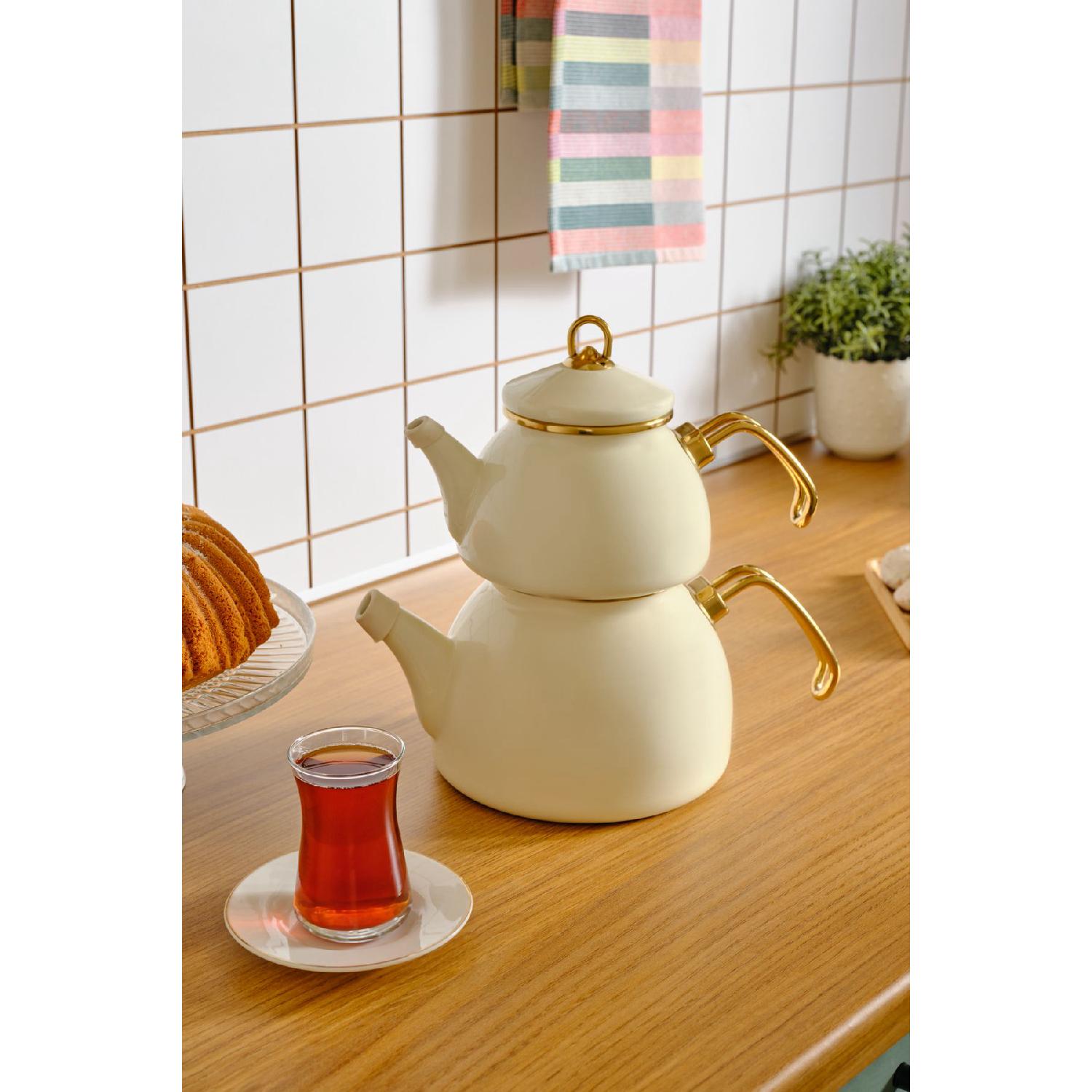 

Retro Enamel Midi Teapot Cream чорний