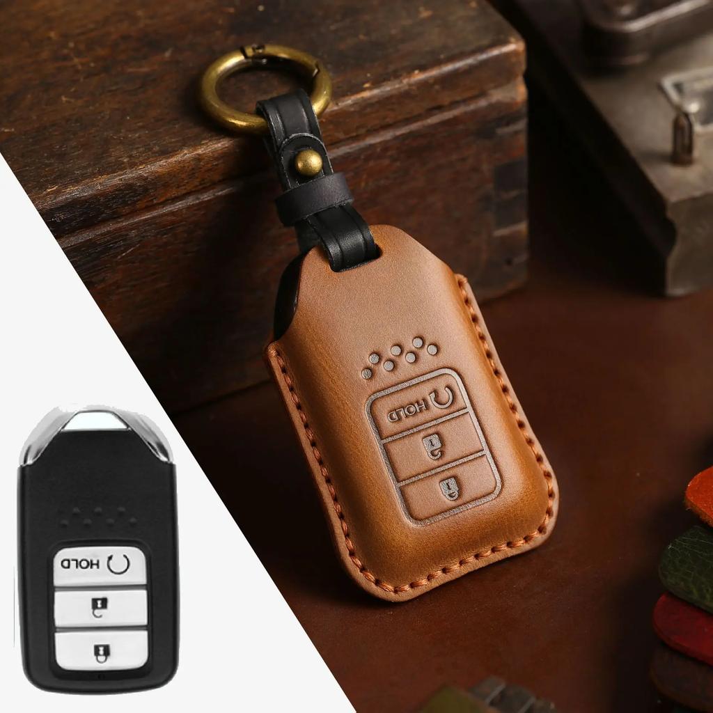 Leather Car Key Case Cover Fob Protector for Honda City Turbo Crider XRV 10th Civic Accord Keychain Holder Keyring Accessories