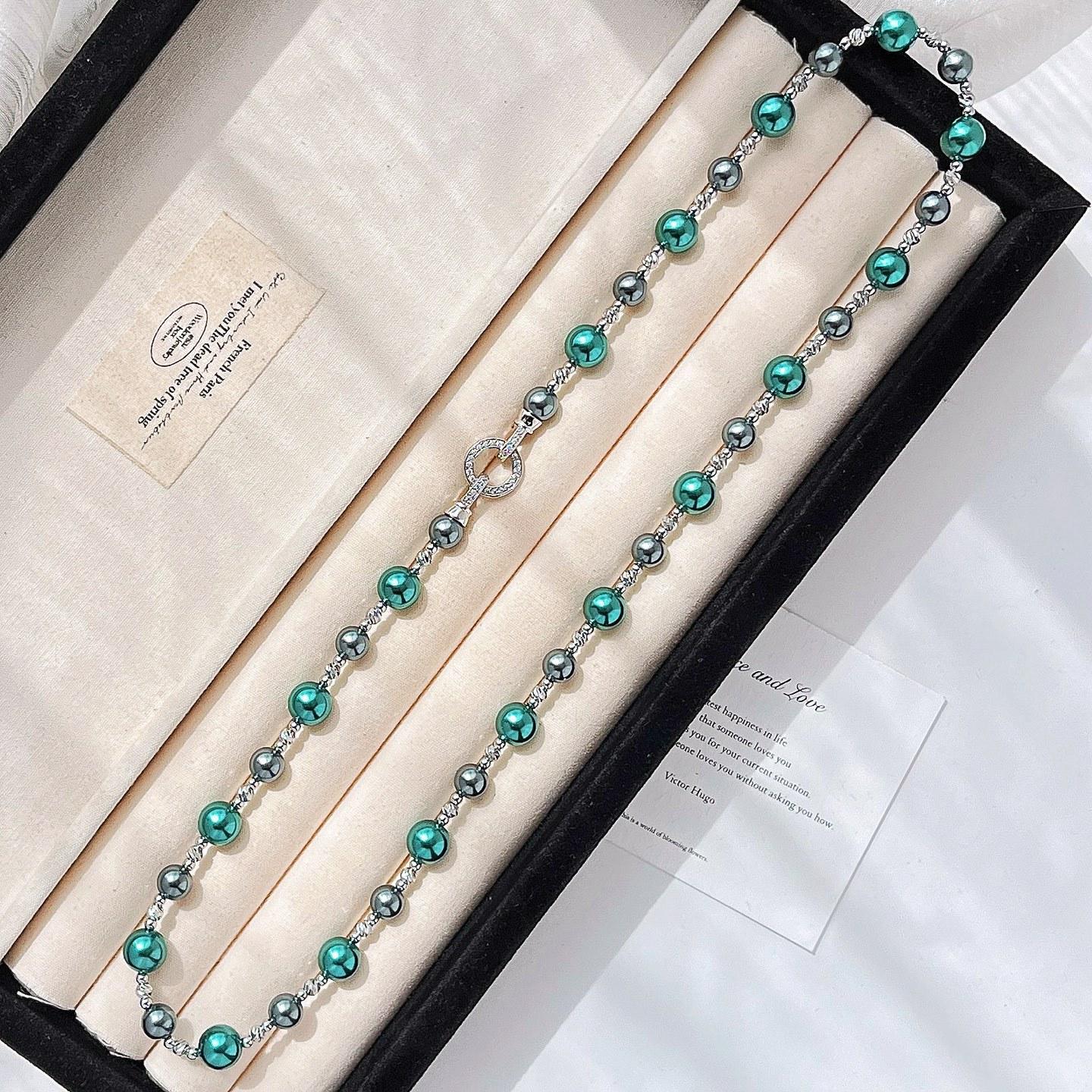 High Quality Malachite Green Shijia Pearl Maillard Wind Necklace Collarbone Chain Neck Chain Sweater Chain Women