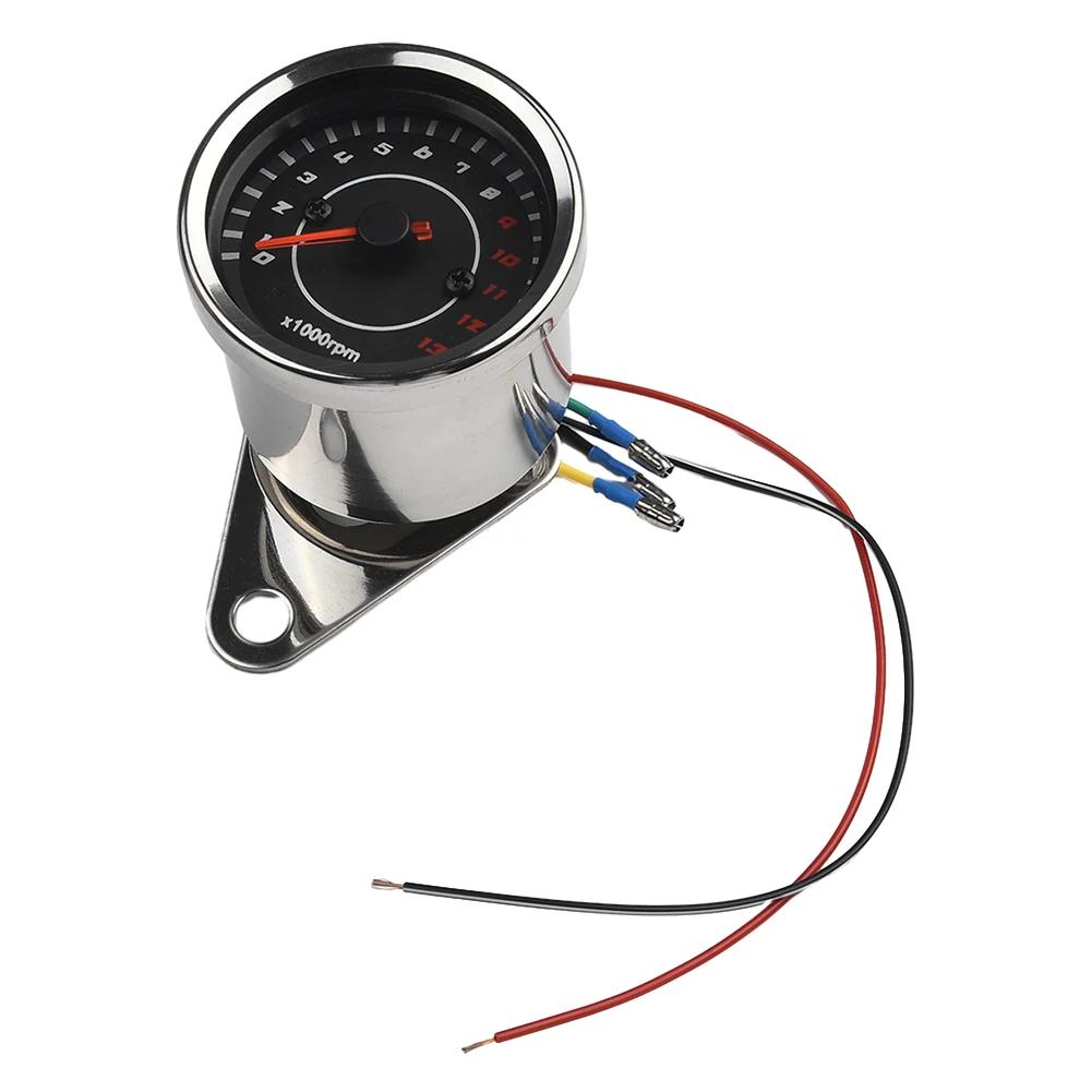 Motorcycle Tachometer 6.5cm Diameter DC 12V Stainless Steel Applicable To All Motorcycles LED Backlight 13K RPM Shift