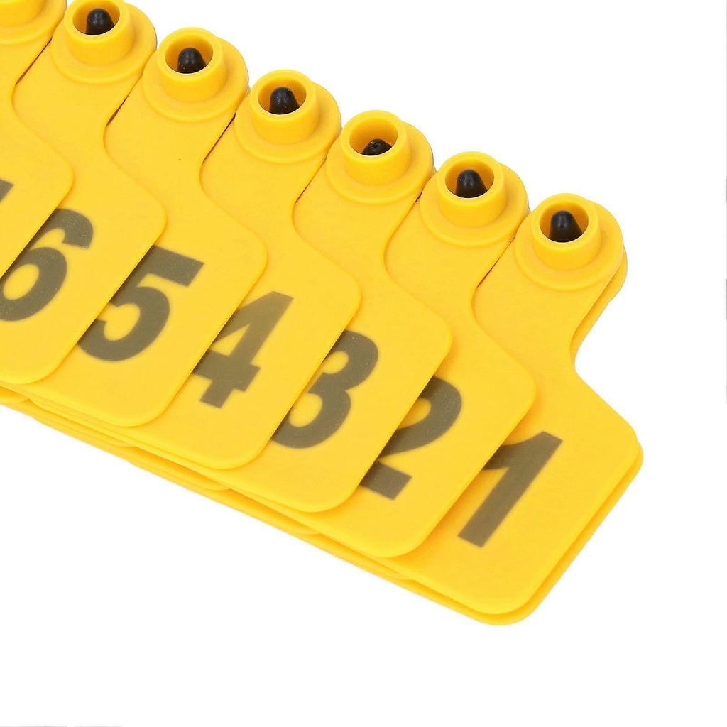Animal Ear Tag Thick 01 To 100 Number Easy Identification Plastic Livestock Ear Tags for Cattle Goat Pig Yellow with lettered cow ear tag