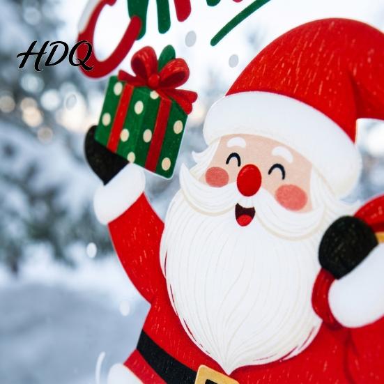 Home Window Ornaments Santa Claus Christmas Cling Static Sticker for Glass Doors Reusable PVC Festive Store Decorations Decal with Gift Bag and Box