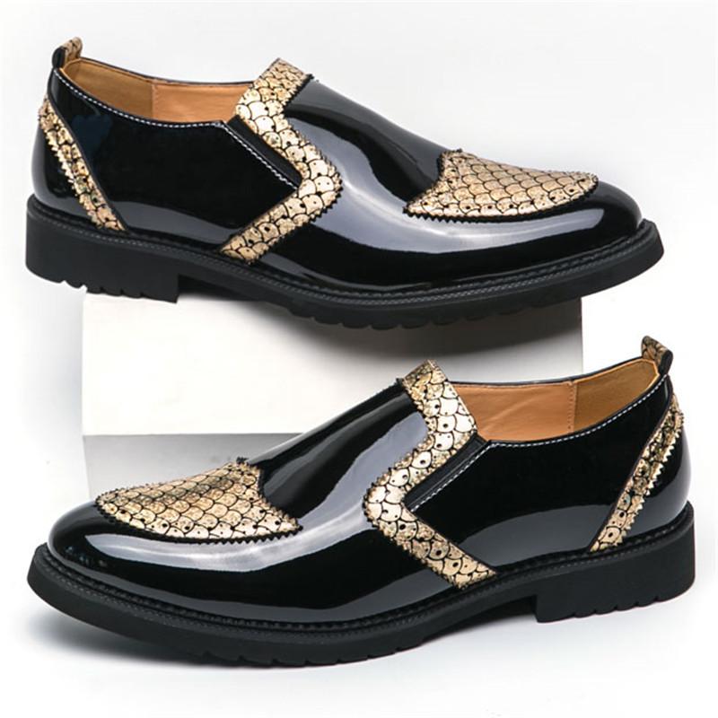 Luxury Designer New Mix Colors Loafers Men's Pointed Gold Silver Black Patchwork Formal Wedding Prom Dress Homecoming Footwear