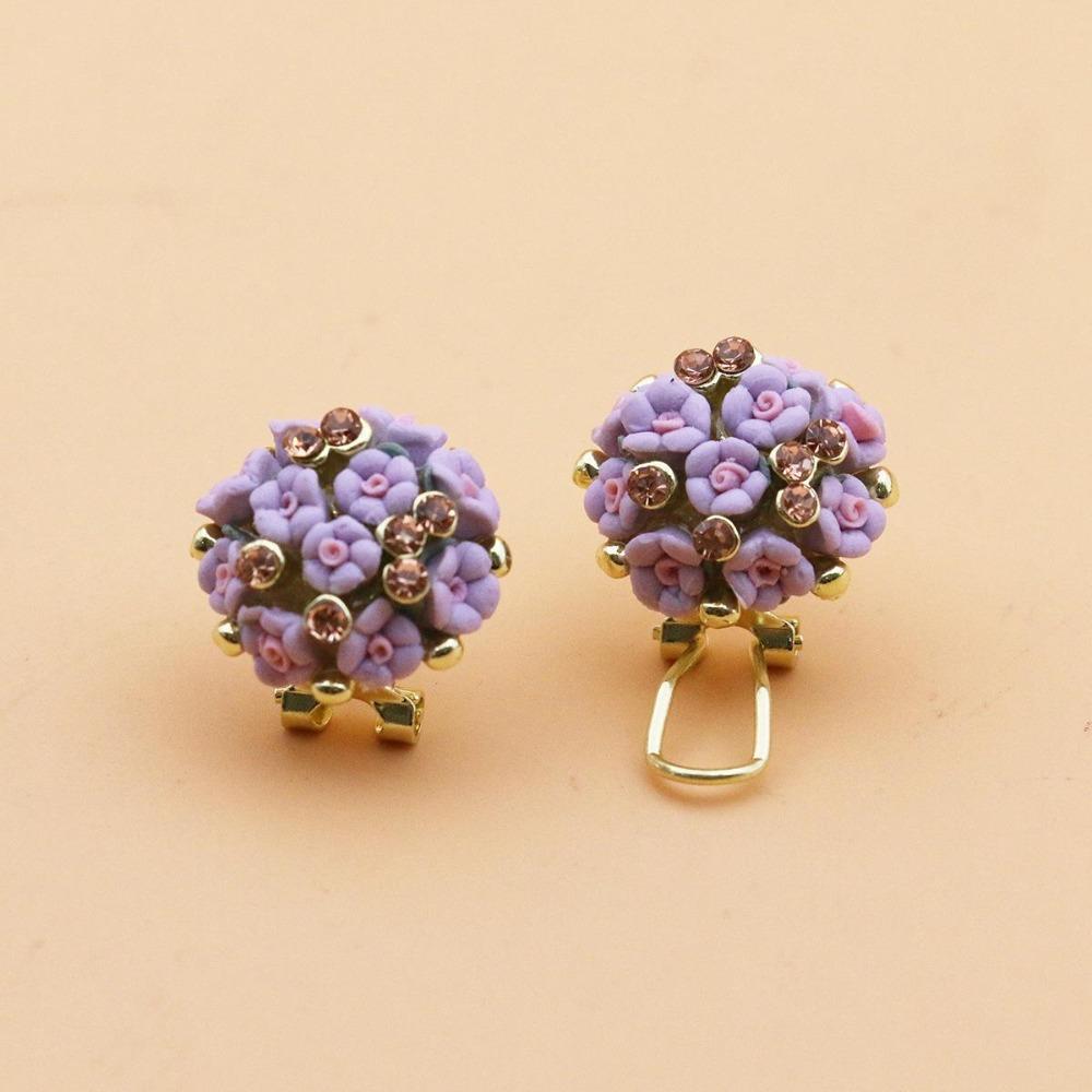 Romantic Ceramic Flower Rose Diamond Alloy Earrings Temperament Ear Buckle Exquisite Stud Earrings Jewelry Popular