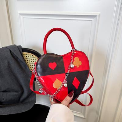 Y2k Kontrastfarbe Herzform Schultertaschen für Damen Coole Heiße Mädchen Kette PU-Leder Umhängetasche Tragbare Damen Handtaschen