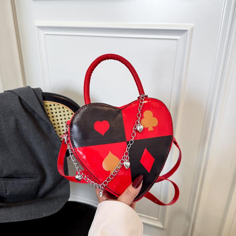 

Y2k Contrast Color Heart Shape Shoulder Bags for Women Cool Girls Chain PU Leather Crossbody Bag Portable Ladies Handbags