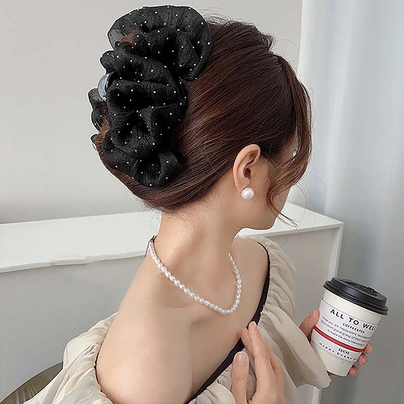 Large Bow Mesh Hairpin Temperament Elegant Women Hair Claw Clips Princess Headdress Fashion Grab Clip Female Hair Accessories