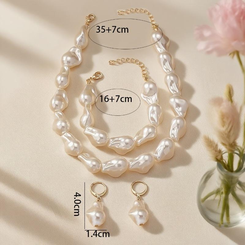 Fashion Imitation Baroque Pearl Neck Chain Bracelet Earrings Pendant Jewelry Set Special-shaped Imitation Pearl Fashion Set