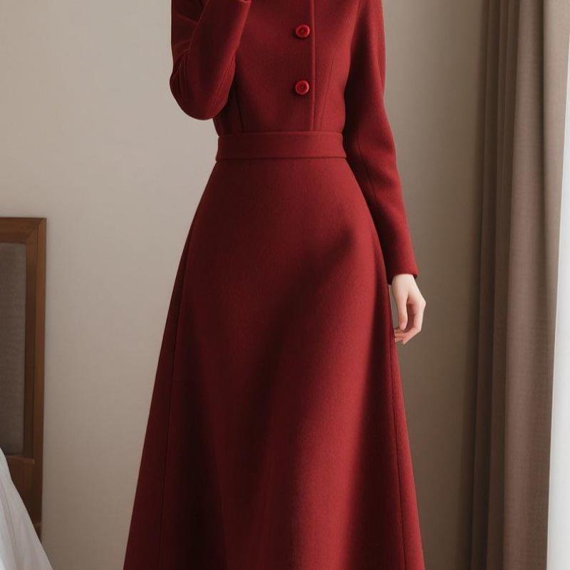 Elegant Autumn/Winter Retro Dress: Waist-Cinching, Mid-Length, Stylish for Ladies' Commuting.