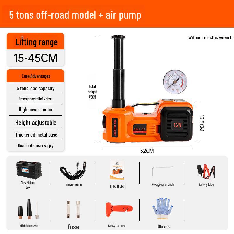 Electric Hydraulic Jack & Wrench with Air Pump for Cars and SUVs